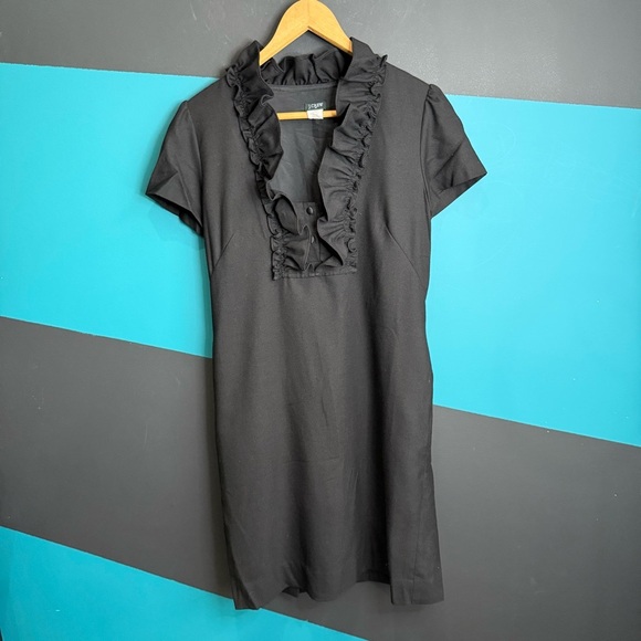 J. Crew Black Ruffled Dress Wool blend size 6 - Picture 2 of 11